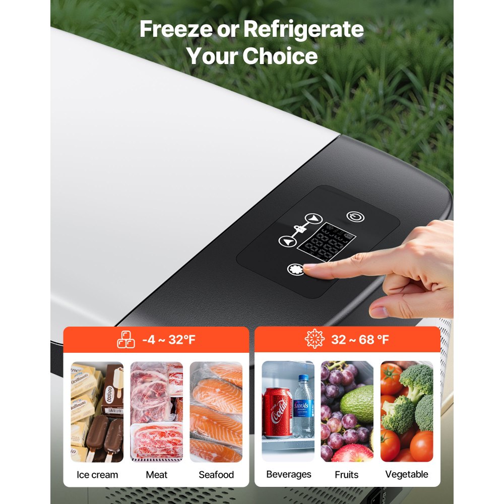 VEVOR Car Refrigerator, DC 12/24V AC100-240V Compressor Electric Cooler, -4°F to 68°F Car Fridge with APP Control, 16 QT Cars Freezer for RVs, Campsites, Boats, Camping, Fishing, 60W Portable Freezer