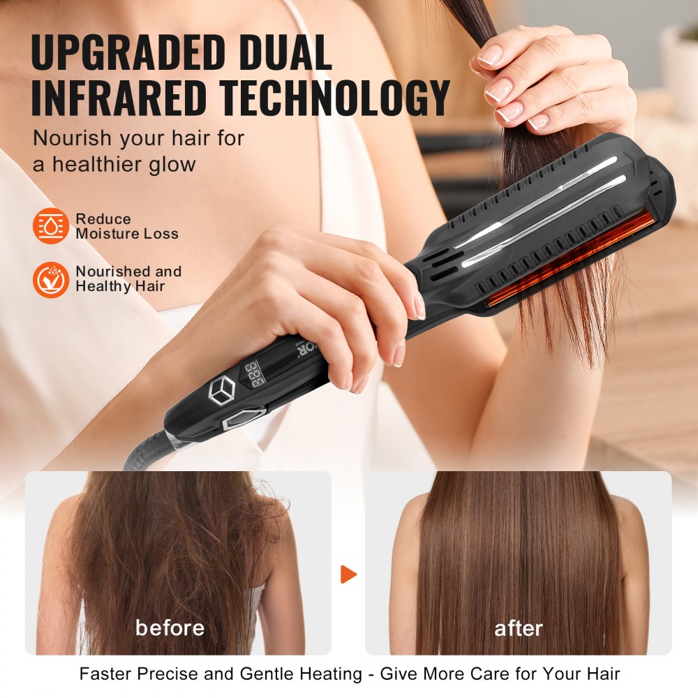 VEVOR Hair Straightener, 1.5-inch Titanium Flat Iron, Dual Infrared Hair Straightener Flat Iron with LCD Display and 19 Temp Levels - 210°F to 450°F, Fast Heating Hair Iron for Salon Home Travel Use