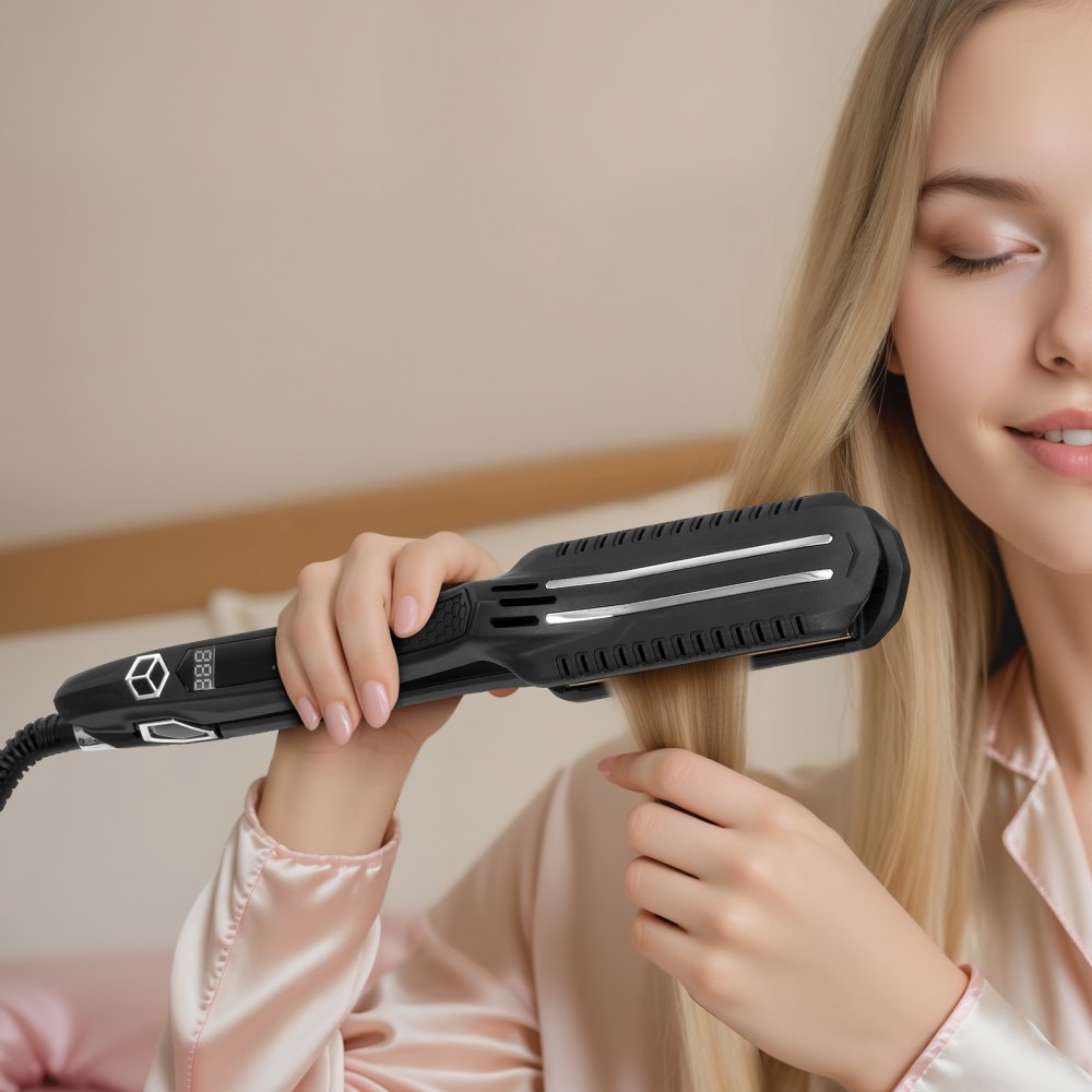 VEVOR Hair Straightener, 1.5-inch Titanium Flat Iron, Dual Infrared Hair Straightener Flat Iron with LCD Display and 19 Temp Levels - 210°F to 450°F, Fast Heating Hair Iron for Salon Home Travel Use