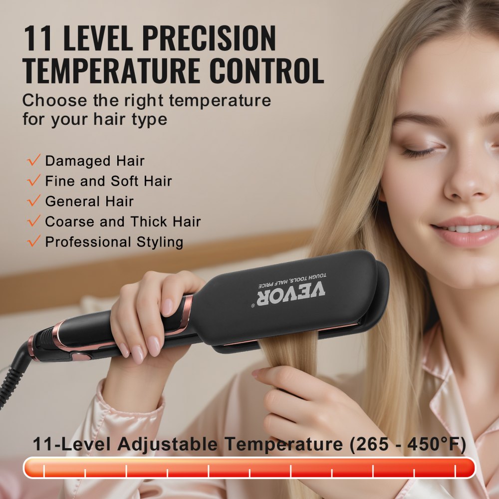 VEVOR Titanium Hair Straightener, 2-inch - Features Infrared, Negative Ions, Dual Voltage (110V/240V), LCD Screen & 11 Temperature Settings, Ideal for Salon, Home & Travel