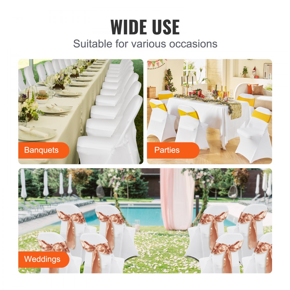 VEVOR Stretch Spandex Folding Chair Covers, Universal Fitted Chair Cover, Removable Washable Protective Slipcovers, for Wedding, Holiday, Banquet, Party, Celebration, Dining (50PCS White)