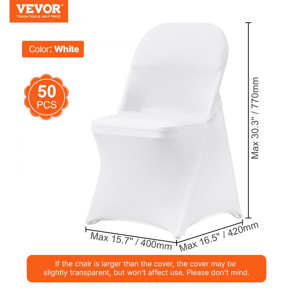 VEVOR Stretch Spandex Folding Chair Covers, Universal Fitted Chair Cover, Removable Washable Protective Slipcovers, for Wedding, Holiday, Banquet, Party, Celebration, Dining (50PCS White)