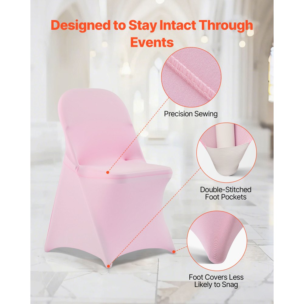 VEVOR 50 Pcs Pink Chair Covers, Polyester Spandex Chair Cover, Stretch Slipcovers for Wedding Party Dining Banquet Flat-Front Chair Covers, Fits Chair Measures up to 17.72 x 18.11 x 30.31 inch