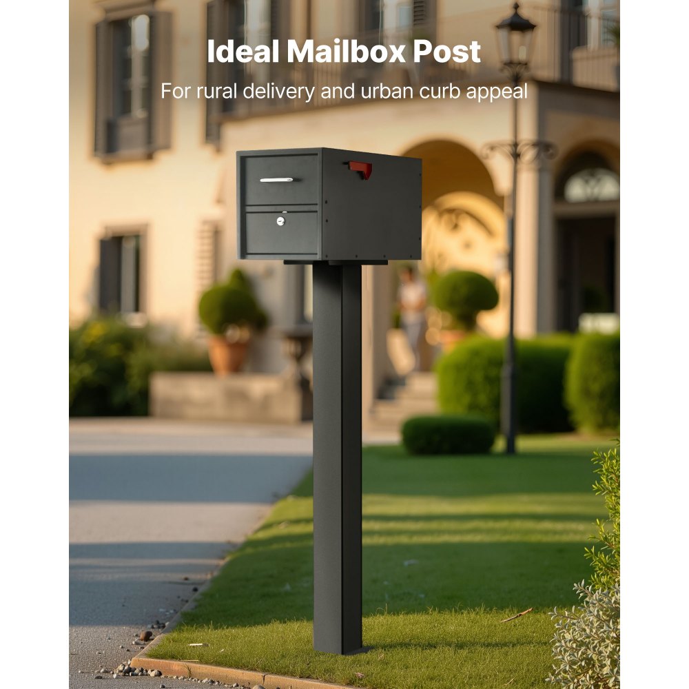 VEVOR Mailbox Post, 43 x 4 x 4 Inches, Steel In-Ground Mounting Mail Box Stand with Universal Plate Bracket, Heavy Duty Metal Post Sleeve Kit for Outside Curbside Residential Use, Powder Coated Black
