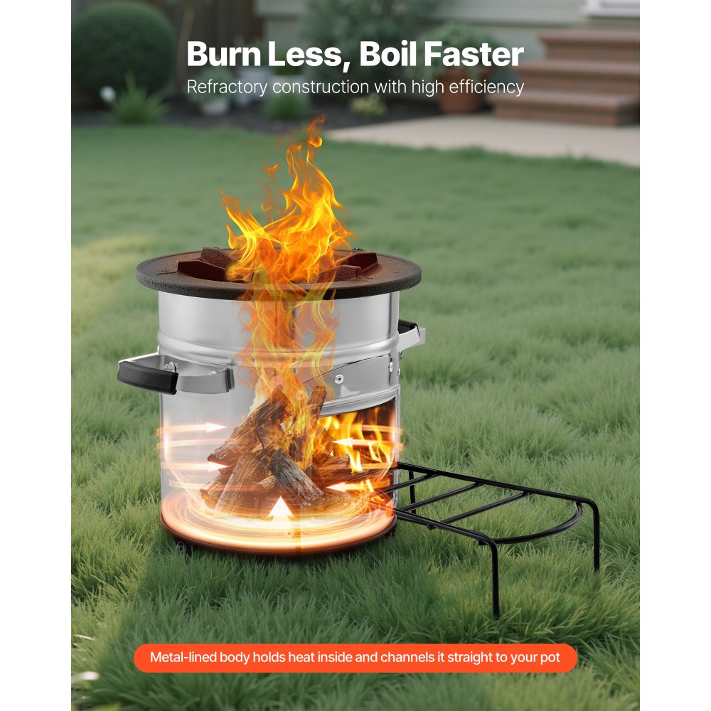 VEVOR Camping Rocket Stove, Wood Burning Portable Rocket Stove with Carrying Bag for Backpacking, Stainless Steel, Single Door, Burn Wood, Twigs or Sticks for Outdoor Cooking, Backyard, Camp Cooking