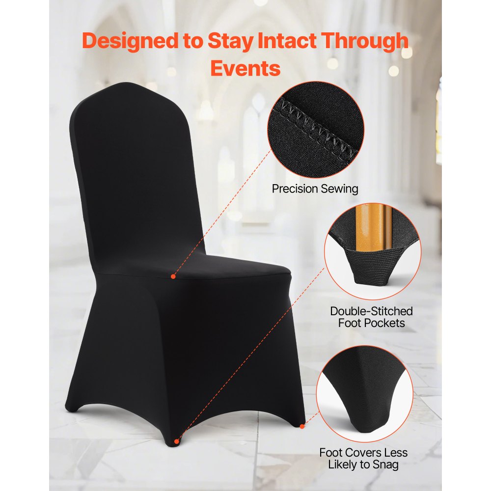 VEVOR 150 Pcs Black Chair Covers, Polyester Spandex Chair Cover, Stretch Slipcovers for Wedding Party Dining Banquet Flat-Front Chair Covers, Fits Chair Measures up to 20.08 x 17.72 x 37.4 inch