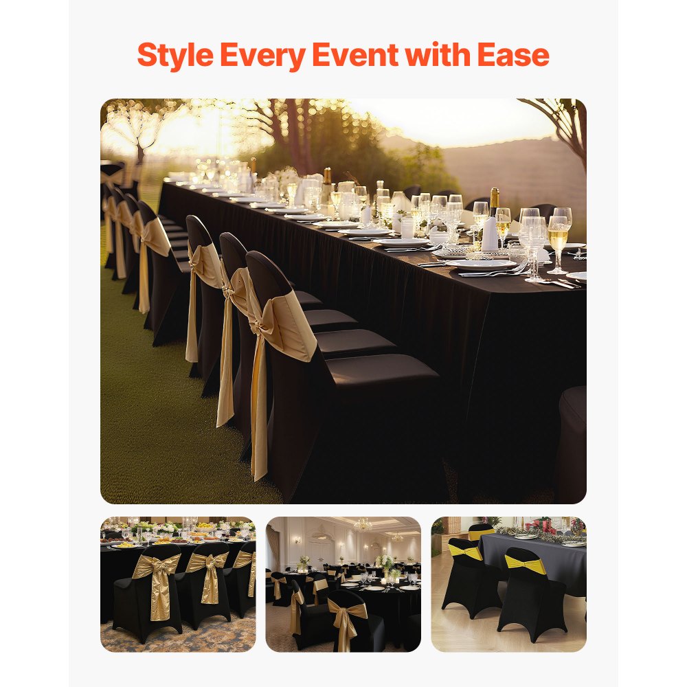 VEVOR 30 Pcs Black Chair Covers, Polyester Spandex Chair Cover, Stretch Slipcovers for Wedding Party Dining Banquet Flat-Front Chair Covers, Fits Chair Measures up to 18.11 x 19.69 x 33.86 inch
