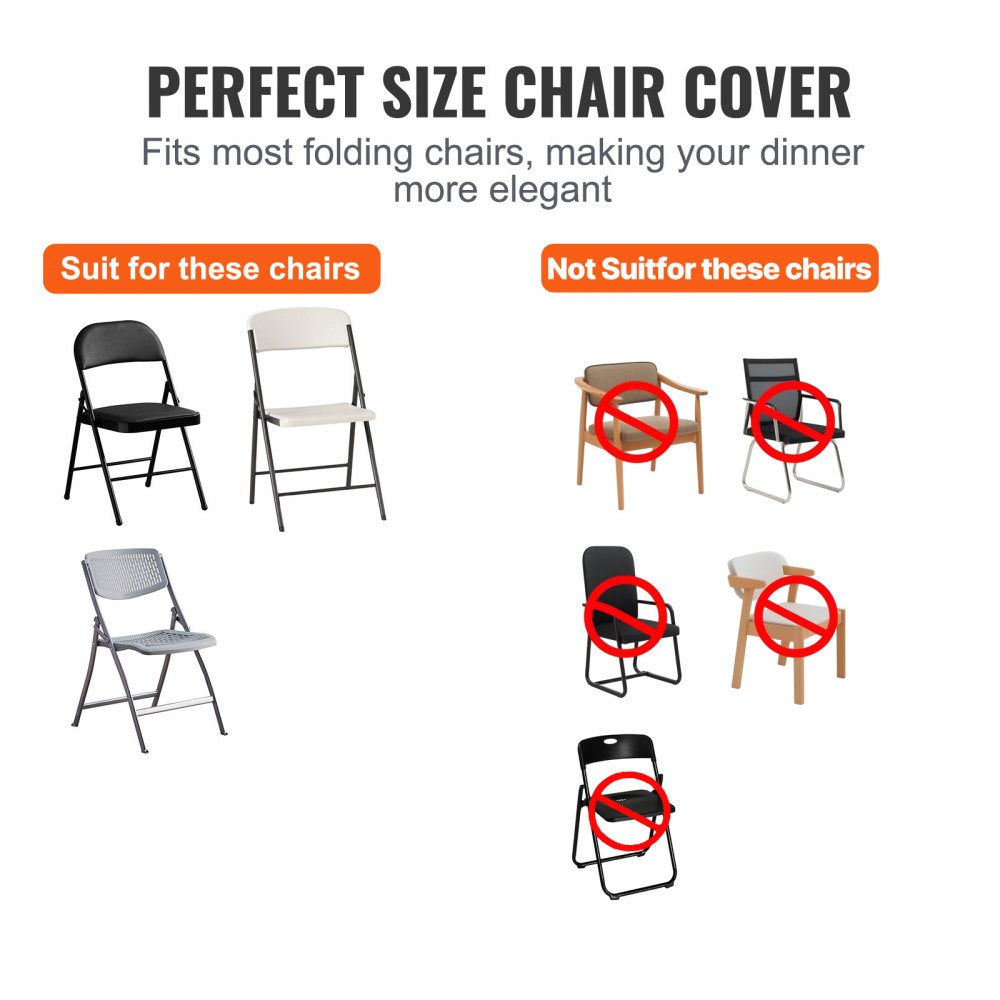 VEVOR Stretch Spandex Folding Chair Covers, Universal Fitted Chair Cover, Removable Washable Protective Slipcovers, for Wedding, Holiday, Banquet, Party, Celebration, Dining (50PCS Black)