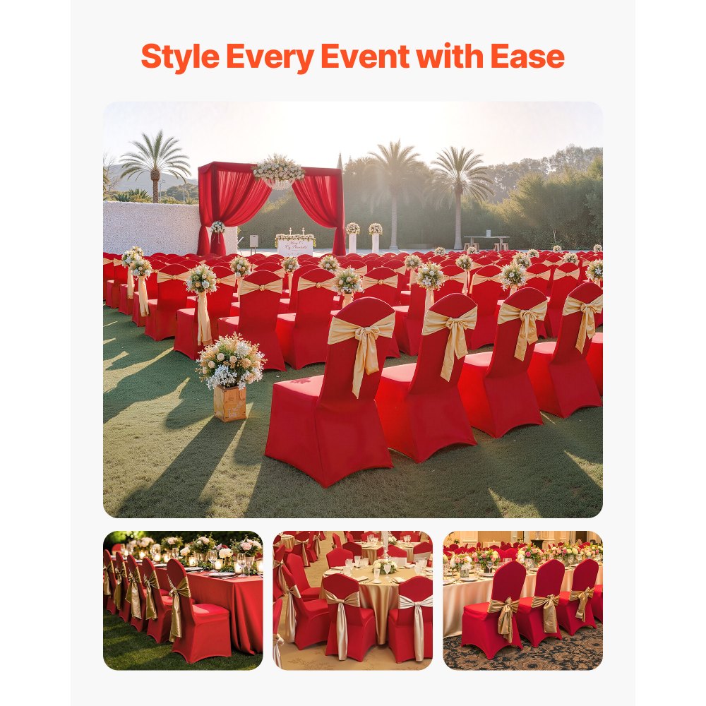 VEVOR 50 Pcs Red Chair Covers, Polyester Spandex Chair Cover, Stretch Slipcovers for Wedding Party Dining Banquet Flat-Front Chair Covers, Fits Chair Measures up to 20.08 x 17.72 x 37.4 inch