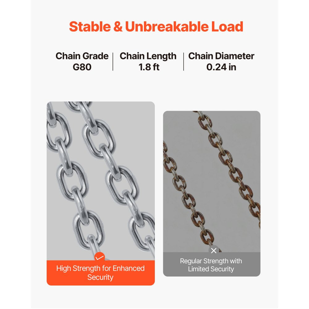 VEVOR Chain Drum Lifter, G80 Drum Lifting Chain Sling with Security Hook, 2200LBS Capacity, Drums Handling Equipment Fits for Crane Forklift, Carbon Steel Barrel Lifter for Plastic & Metal Drums