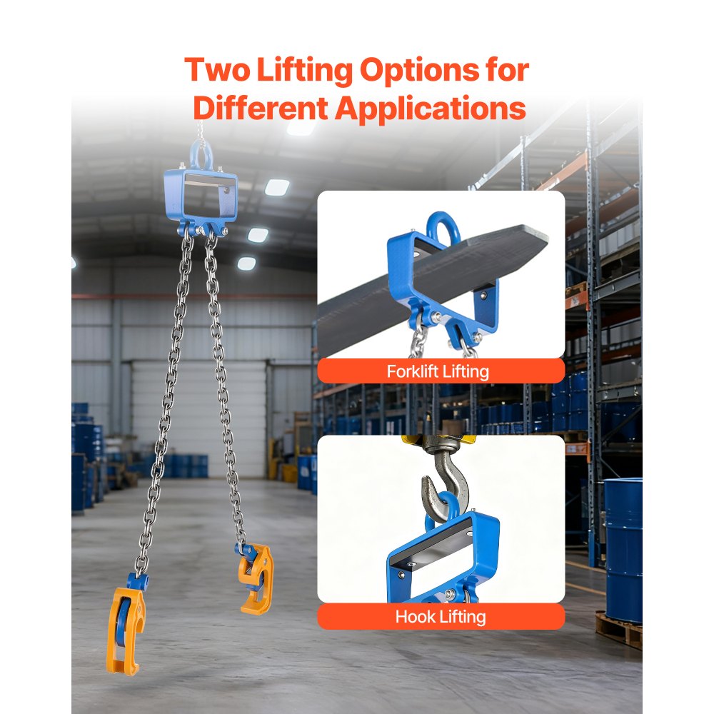 VEVOR Chain Drum Lifter, G80 Drum Lifting Chain Sling with Security Hook, 2200LBS Capacity, Drums Handling Equipment Fits for Crane Forklift, Carbon Steel Barrel Lifter for Plastic & Metal Drums