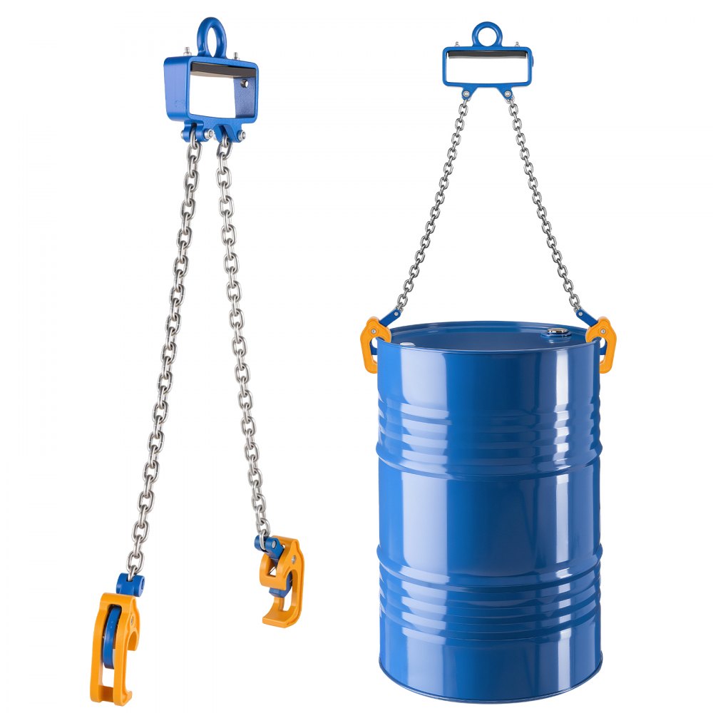 VEVOR Chain Drum Lifter, G80 Drum Lifting Chain Sling with Security Hook, 2200LBS Capacity, Drums Handling Equipment Fits for Crane Forklift, Carbon Steel Barrel Lifter for Plastic & Metal Drums