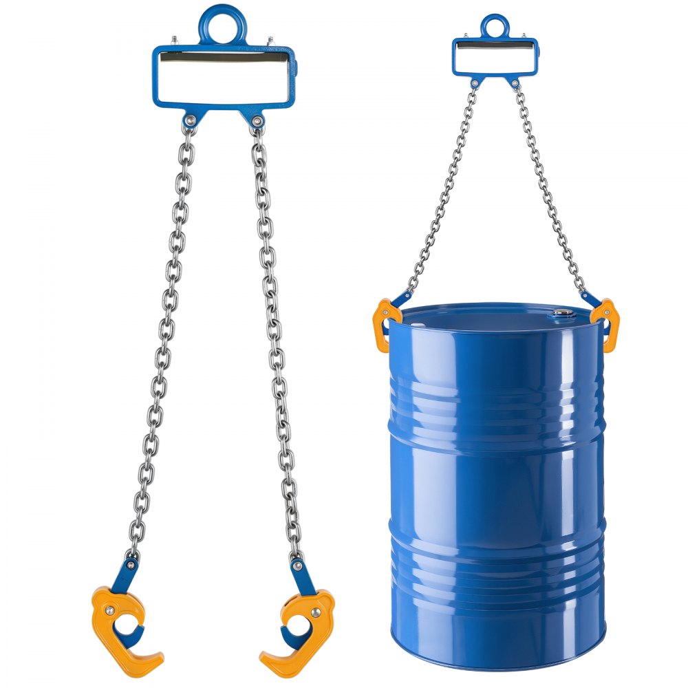 VEVOR Chain Drum Lifter, G80 Drum Lifting Chain Sling with Security Hook, 2200LBS Capacity, Drums Handling Equipment Fits for Crane Forklift, Carbon Steel Barrel Lifter for Plastic & Metal Drums
