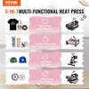 VEVOR Heat Press Machine 15 x 15 Inch 8 in 1 Heat Transfer Machine Black, for T-Shirts/Mugs/Hats/Plates, with 30 oz Tumbler Press, 360° Swing Away T-Shirt Pressing, Digital Control, PTFE Coating