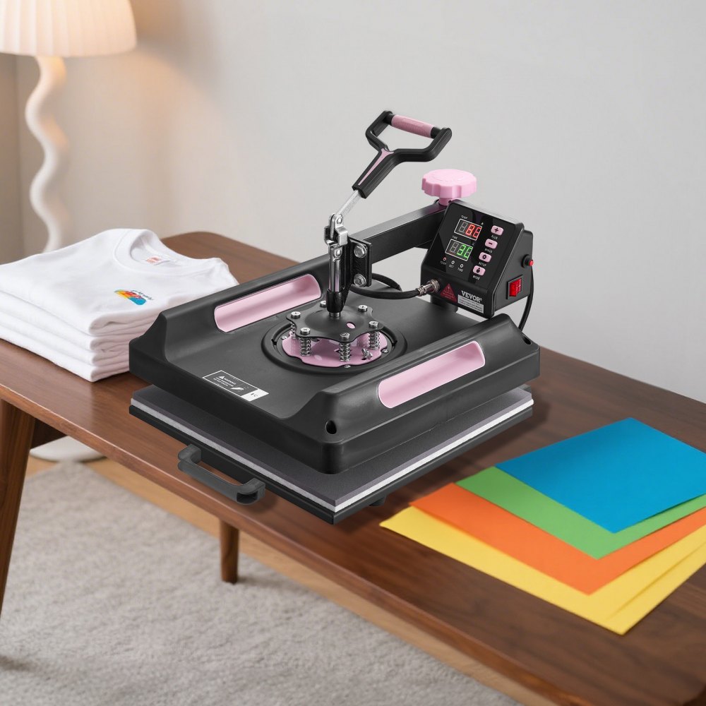 VEVOR Heat Press Machine 15 x 15 Inch 8 in 1 Heat Transfer Machine Black, for T-Shirts/Mugs/Hats/Plates, with 30 oz Tumbler Press, 360° Swing Away T-Shirt Pressing, Digital Control, PTFE Coating