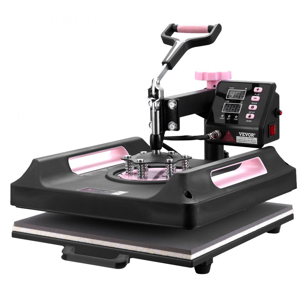 VEVOR Heat Press Machine 15 x 15 Inch 8 in 1 Heat Transfer Machine Black, for T-Shirts/Mugs/Hats/Plates, with 30 oz Tumbler Press, 360° Swing Away T-Shirt Pressing, Digital Control, PTFE Coating