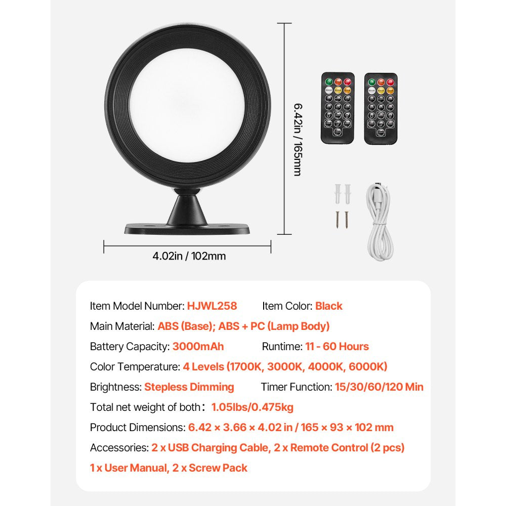 VEVOR 2PCS LED Wall Sconces, Rechargeable Battery Operated Wall Sconces Lamps with Remote Control, 360° Rotation Dimmable Wireless Wall Lights with Adjustable Color Temps, Brightness & 4-Level Timer
