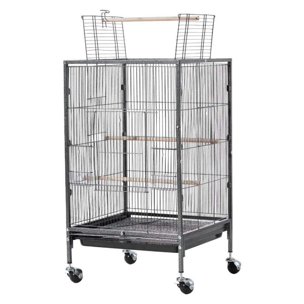 VEVOR Bird Cage, 18 x 18 x 30 inch, Open Flat Top, Wrought Iron Bird Flight Cage with Perches, Slide-Out Tray and Plastic Feeders, Casters, for Parrot, Blue Tit, Cockatiel, Canary, Budgerigar, Conure