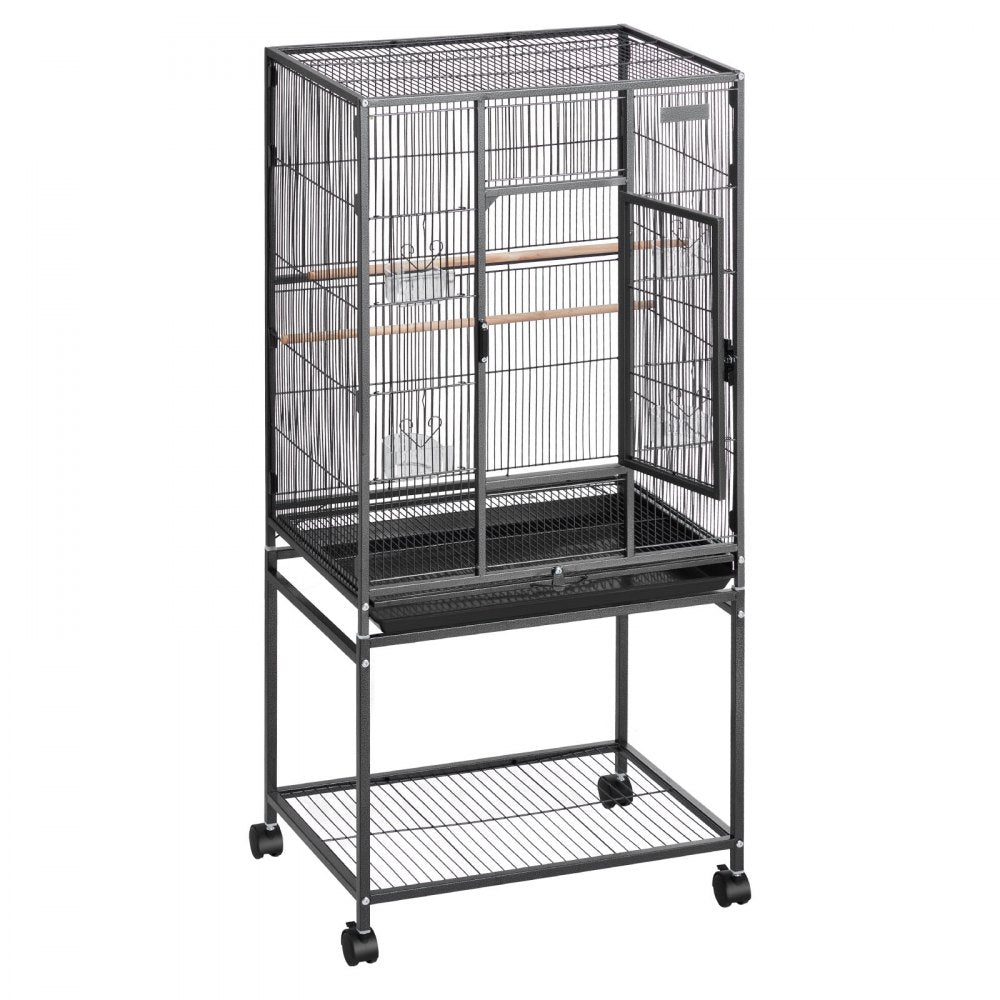 VEVOR Bird Cage, 24.6 x 16.7 x 53.9 inch, Flat Top, Wrought Iron Bird Flight Cage with Perches, Slide-Out Tray and Plastic Feeders, Casters, for Parrot, Blue Tit, Cockatiel, Canary, Budgerigar, Conure