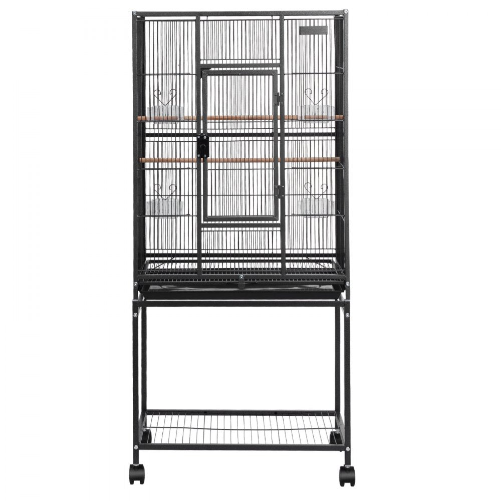 VEVOR Bird Cage, 24.6 x 16.7 x 53.9 inch, Flat Top, Wrought Iron Bird Flight Cage with Perches, Slide-Out Tray and Plastic Feeders, Casters, for Parrot, Blue Tit, Cockatiel, Canary, Budgerigar, Conure