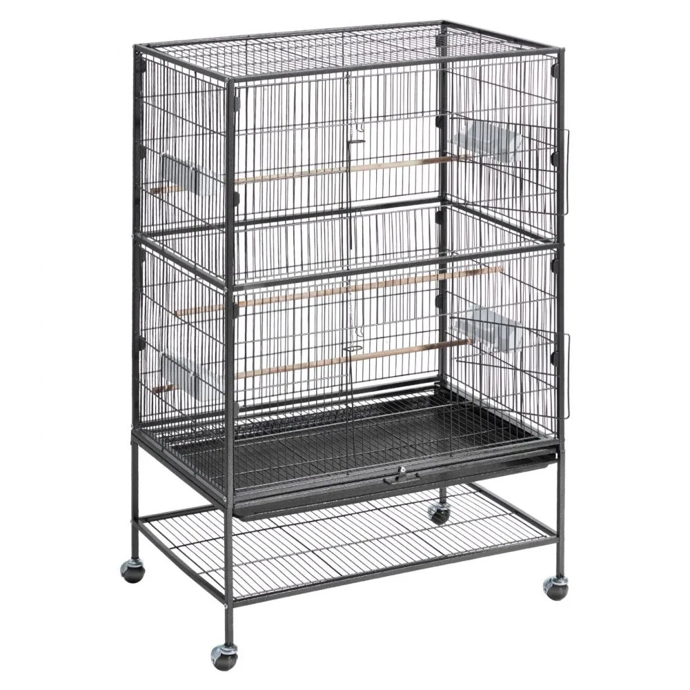 VEVOR Bird Cage, 31.5 x 20.5 x 52 inch, Flat Top, Wrought Iron Bird Flight Cage with Perches, Slide-Out Tray and Plastic Feeders, Casters, for Parrot, Blue Tit, Cockatiel, Canary, and Monk Parakeet