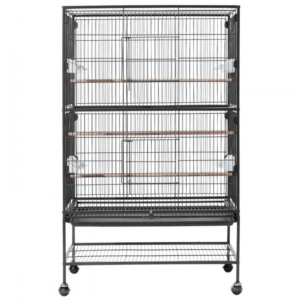 VEVOR Bird Cage, 31.5 x 20.5 x 52 inch, Flat Top, Wrought Iron Bird Flight Cage with Perches, Slide-Out Tray and Plastic Feeders, Casters, for Parrot, Blue Tit, Cockatiel, Canary, and Monk Parakeet