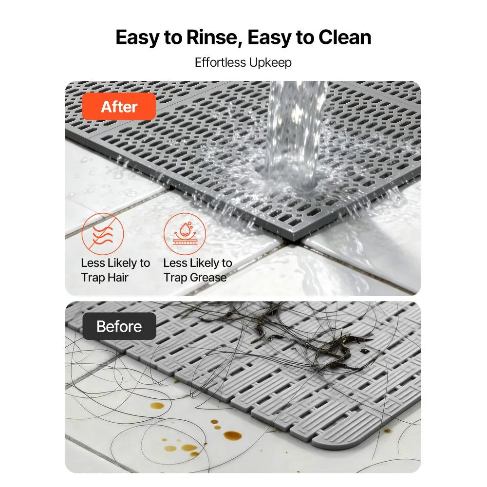 VEVOR Drainage Mat, 3 x 50 ft, PVC Non Slip Commercial Floor Mat, Wet Area Water Drain Splash Matting Hollow Doormat Roll, for Outdoor Indoor Restaurant Swimming Pool Patio Bathroom Washroom, Black