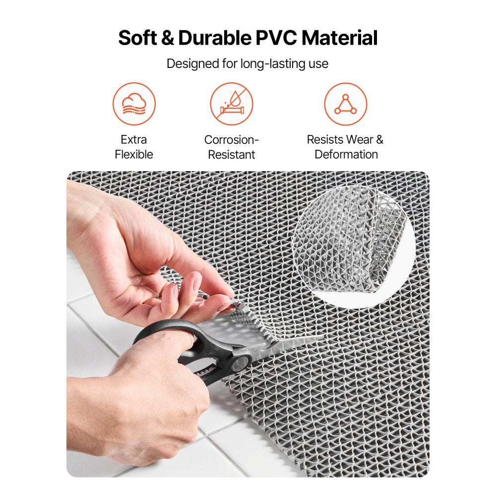 VEVOR Drainage Mat, 3 x 16.4 ft, PVC Non Slip Commercial Floor Mat, Wet Area Water Drain Splash Matting Hollow Doormat Roll, for Outdoor Indoor Restaurant Swimming Pool Patio Bathroom Washroom, Gray