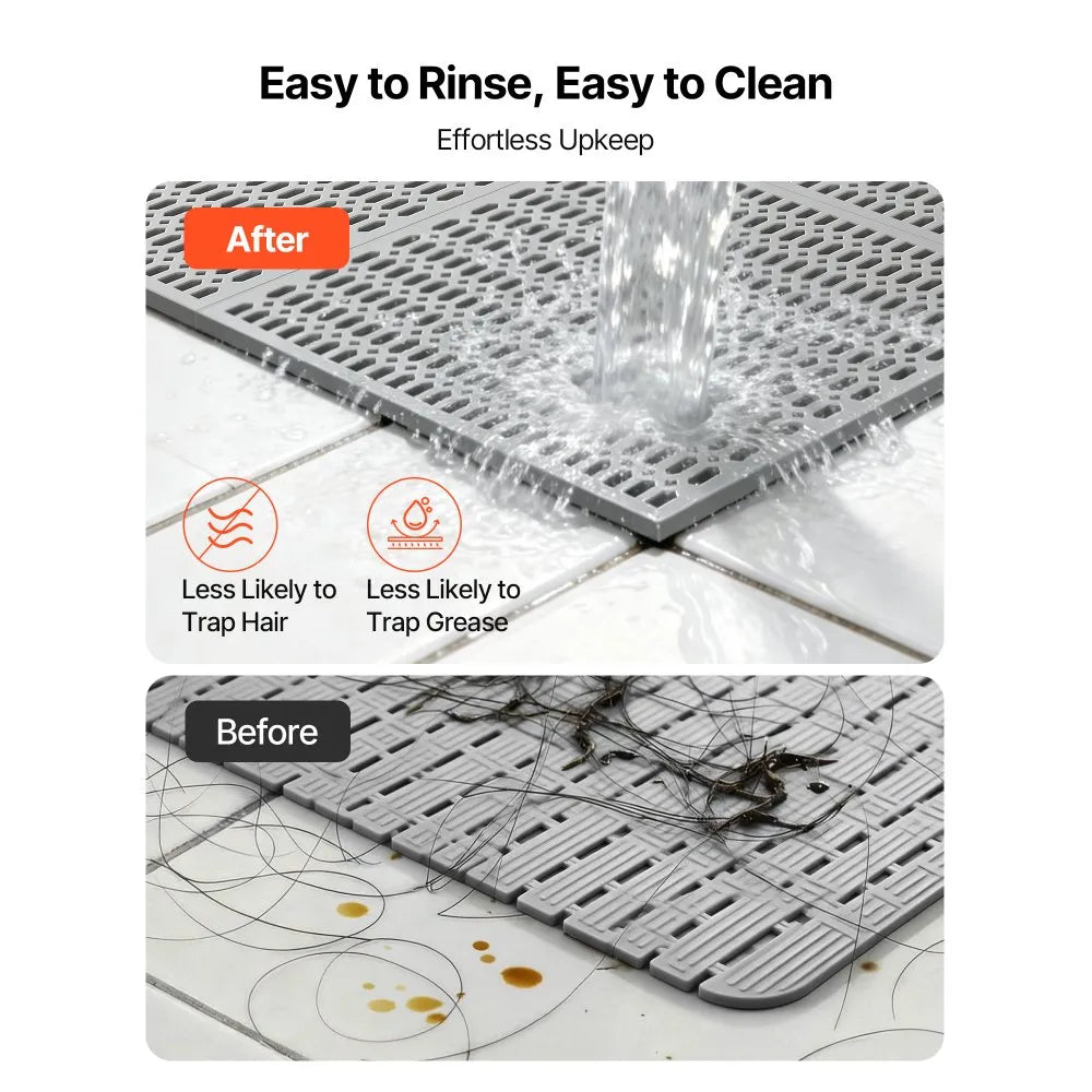 VEVOR Drainage Mat, 3 x 50 ft, PVC Non Slip Commercial Floor Mat, Wet Area Water Drain Splash Matting Hollow Doormat Roll, for Outdoor Indoor Restaurant Swimming Pool Patio Bathroom Washroom, Gray