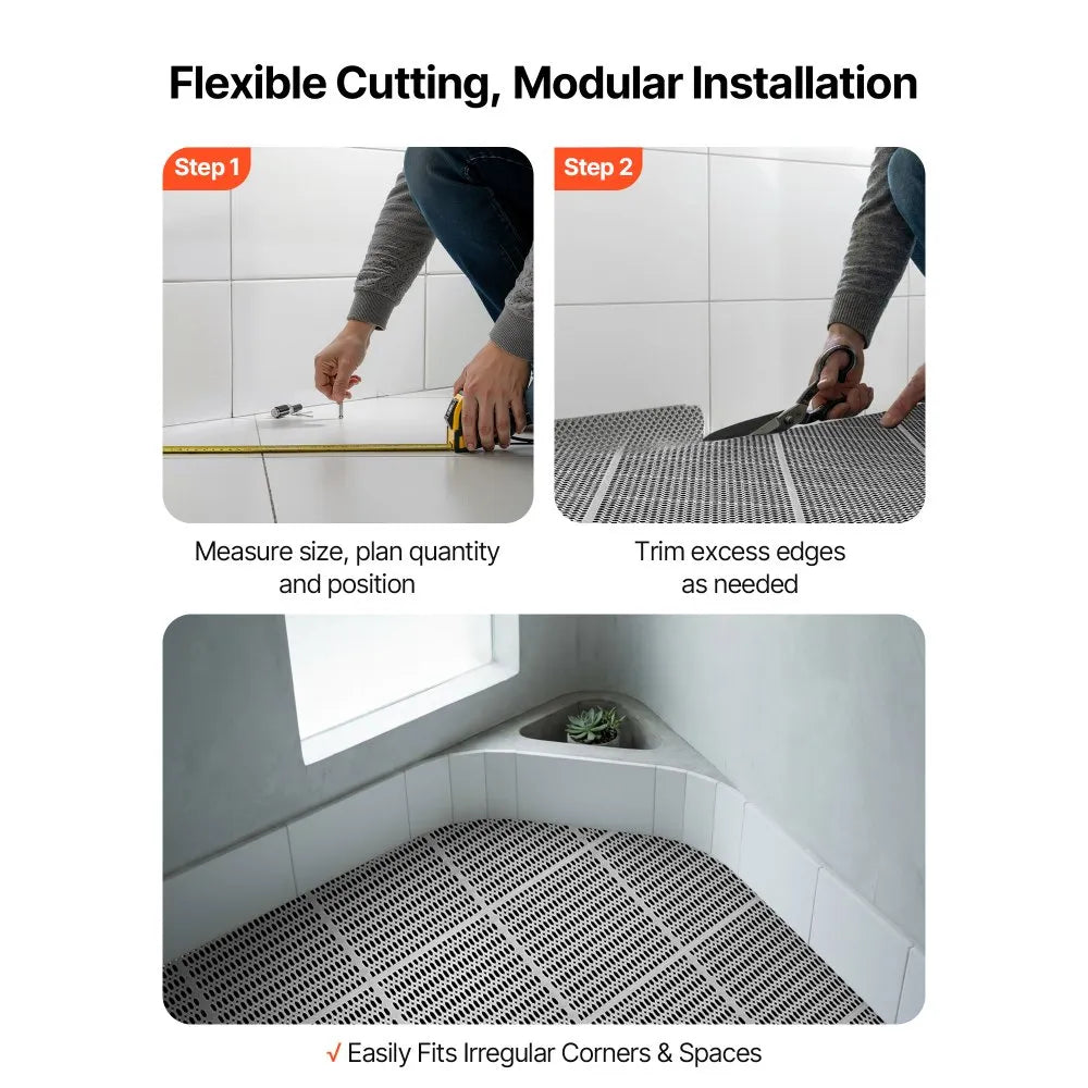 VEVOR Drainage Mat, 3 x 50 ft, PVC Non Slip Commercial Floor Mat, Wet Area Water Drain Splash Matting Hollow Doormat Roll, for Outdoor Indoor Restaurant Swimming Pool Patio Bathroom Washroom, Gray