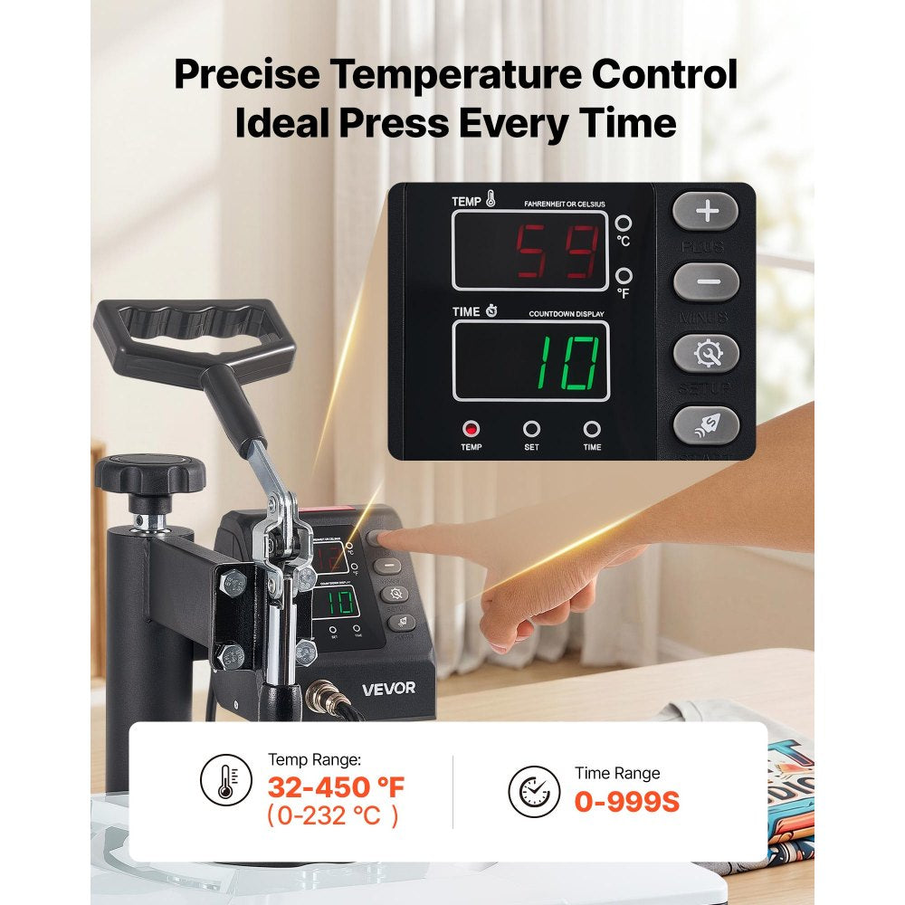 VEVOR Heat Press Machine 12 x 15 in 5-in-1 Combo Sublimation Press Machine, Heat Up Fast and Even, Digital Precise Time and Temp Control, Multi-Function, for T-Shirts, Mugs, Tumblers, Caps, Plates