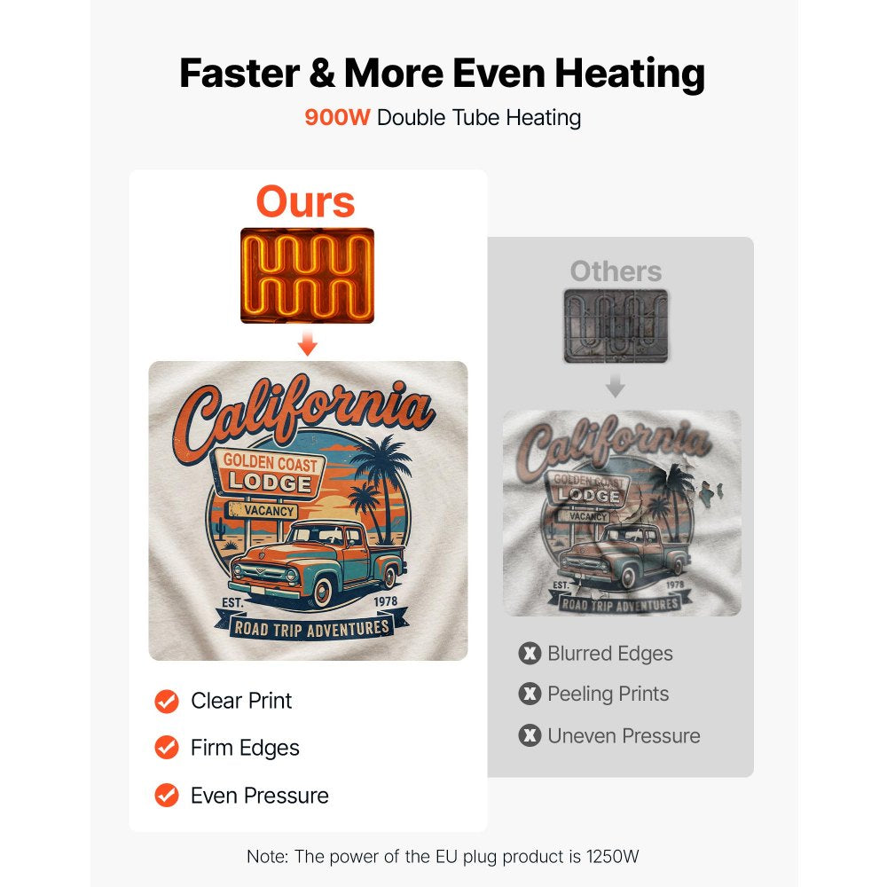 VEVOR Heat Press Machine 12 x 15 in Sublimation Press Machine Swing Away, Heat Up Fast and Even, Digital Precise Time and Temperature Control, for T-Shirts, Canvas Tote Bags, Pillowcases, Socks