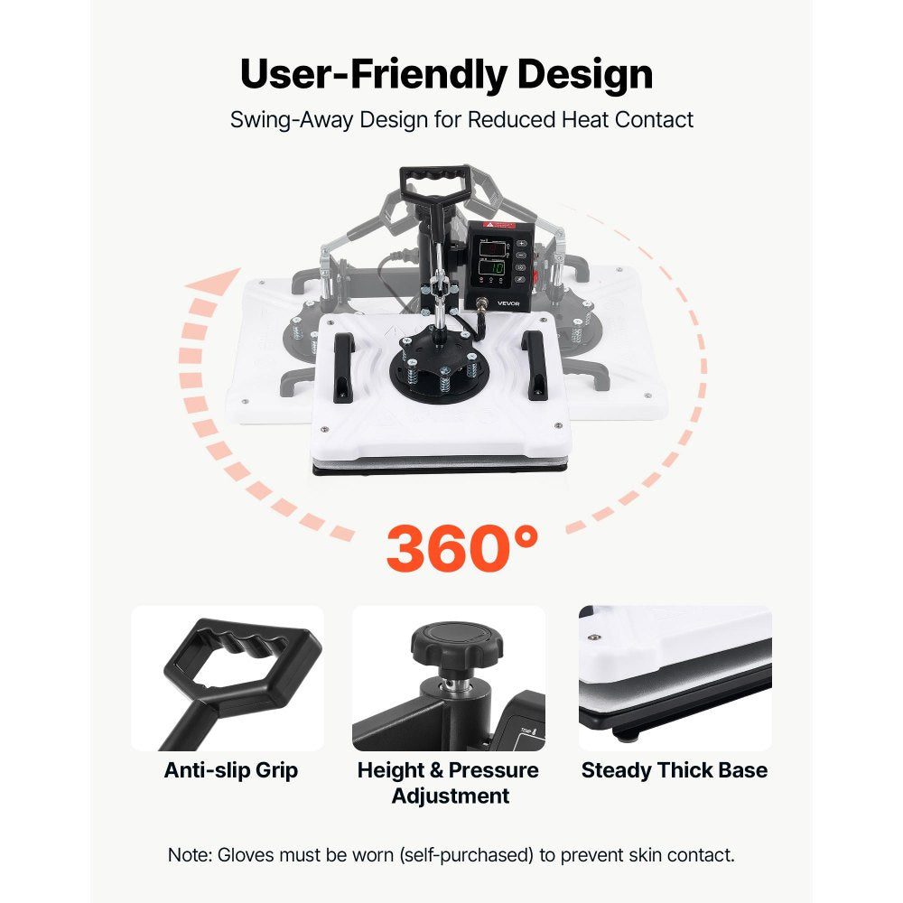 VEVOR Heat Press Machine 12 x 15 in Sublimation Press Machine Swing Away, Heat Up Fast and Even, Digital Precise Time and Temperature Control, for T-Shirts, Canvas Tote Bags, Pillowcases, Socks