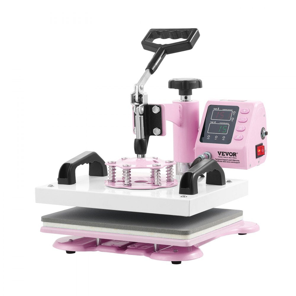 VEVOR Heat Press, 12 x 10inch Heat Press Machine, 360° Swing Away T-Shirt Pressing Machine, Fast and Even Heating, Digital Precise Control, Heat Transfer Machine for T-Shirts/Pillows/Bags, Pink
