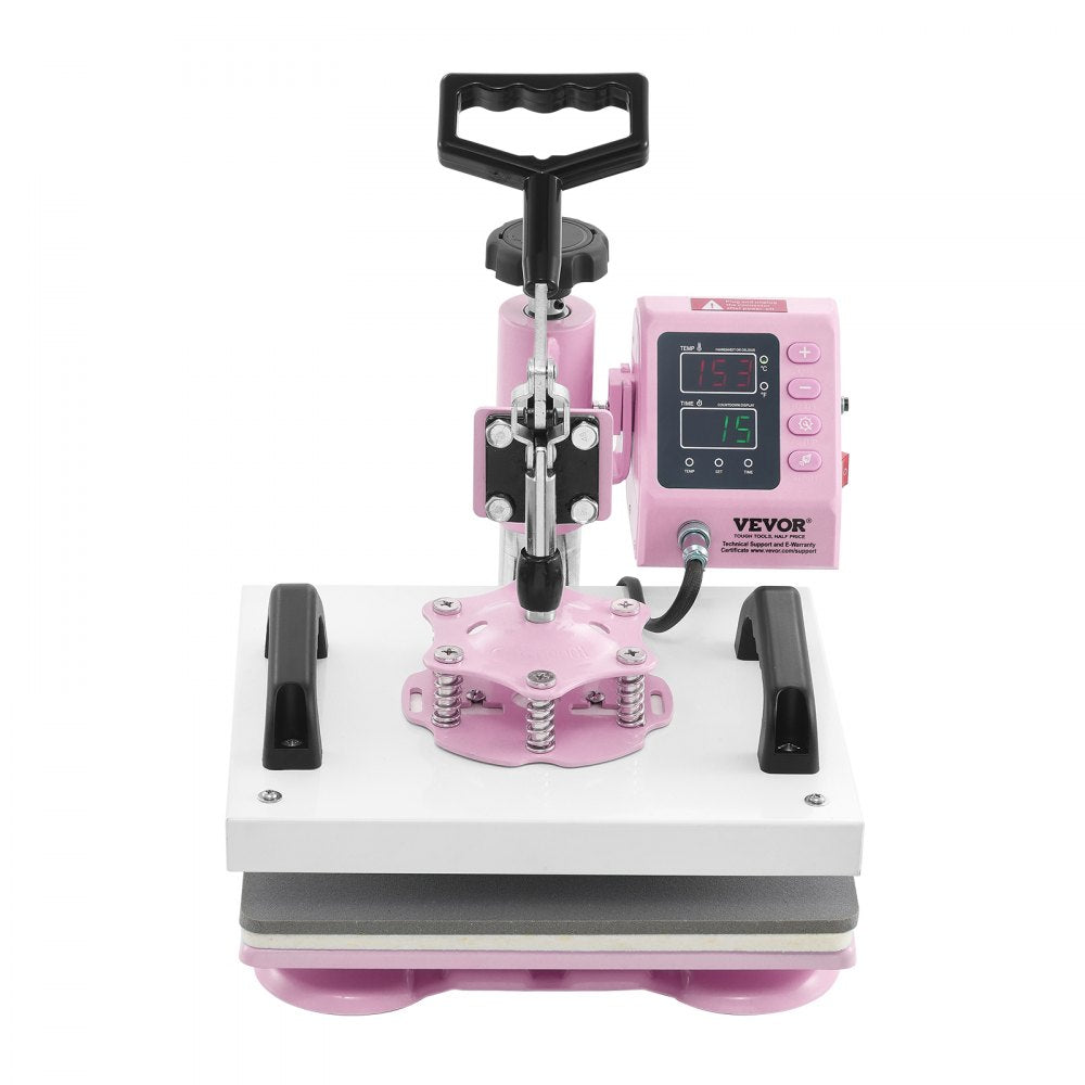 VEVOR Heat Press, 12 x 10inch Heat Press Machine, 360° Swing Away T-Shirt Pressing Machine, Fast and Even Heating, Digital Precise Control, Heat Transfer Machine for T-Shirts/Pillows/Bags, Pink