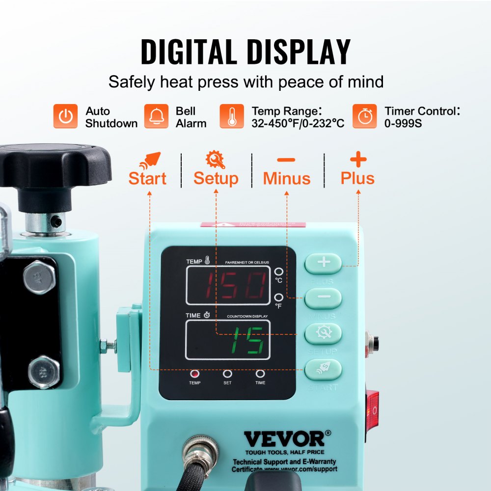 VEVOR Heat Press, 12 x 10inch Heat Press Machine, 360° Swing Away T-Shirt Pressing Machine, Fast and Even Heating, Digital Precise Control, Heat Transfer Machine for T-Shirts/Pillows/Bags, Green