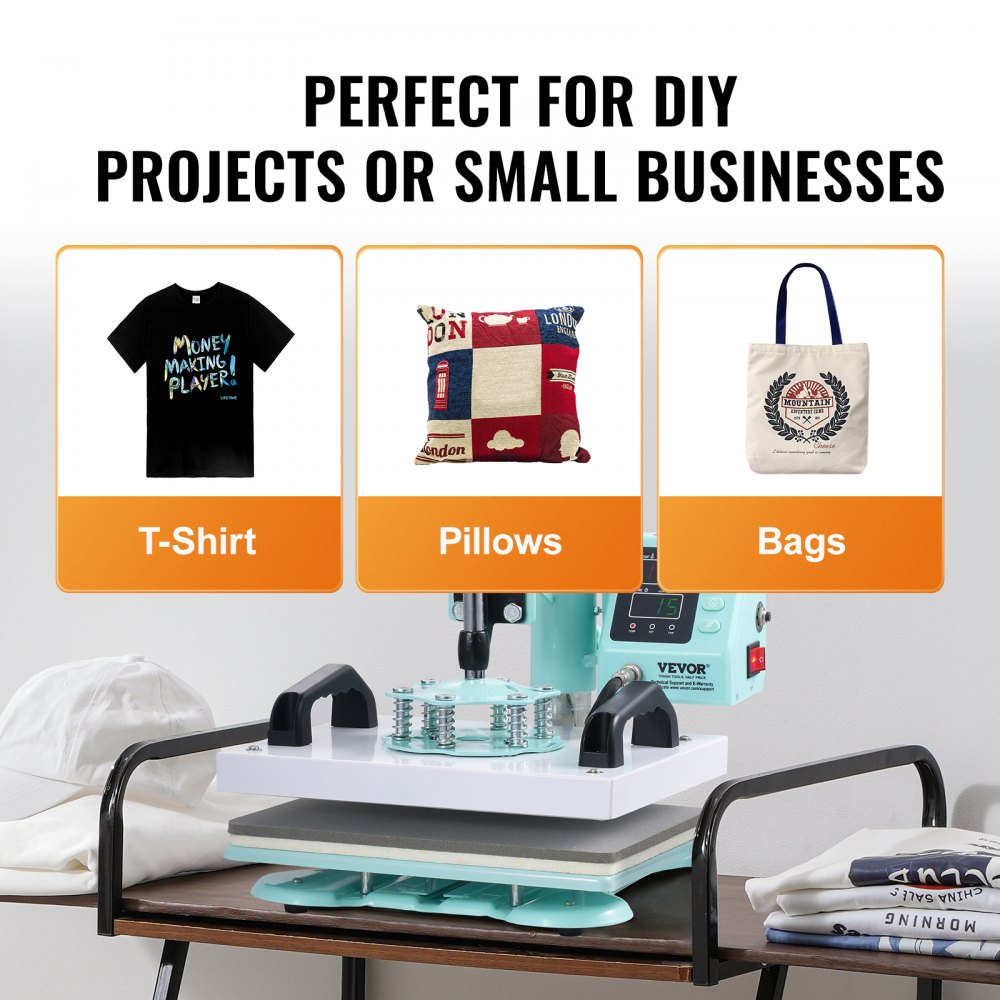VEVOR Heat Press, 12 x 10inch Heat Press Machine, 360° Swing Away T-Shirt Pressing Machine, Fast and Even Heating, Digital Precise Control, Heat Transfer Machine for T-Shirts/Pillows/Bags, Green