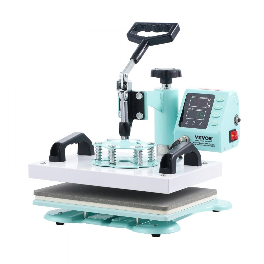 VEVOR Heat Press, 12 x 10inch Heat Press Machine, 360° Swing Away T-Shirt Pressing Machine, Fast and Even Heating, Digital Precise Control, Heat Transfer Machine for T-Shirts/Pillows/Bags, Green