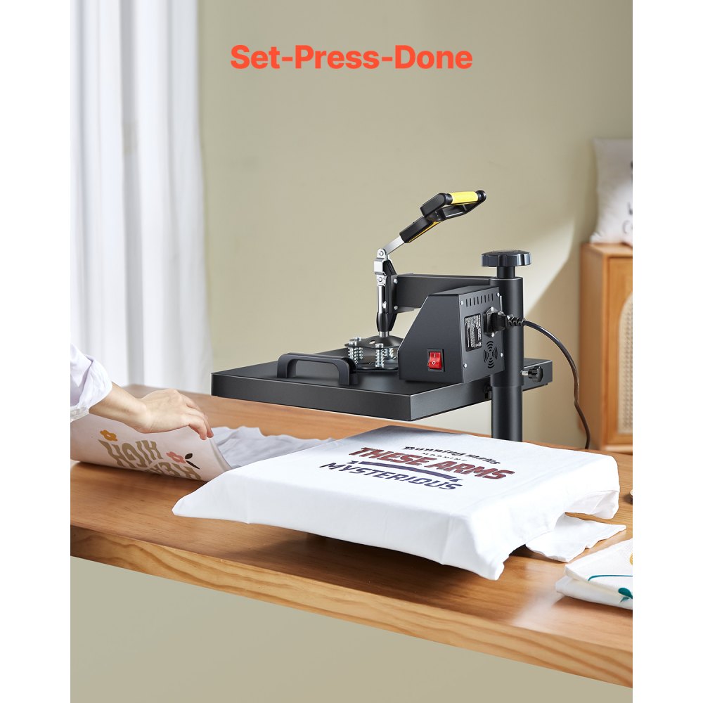 VEVOR Heat Press Machine, 15 x 15 inch, 2 in 1 Heat Transfer Machine with Hat Press, 360° Swing Away T-Shirt Pressing, Digital Precise Control, Fast Even Heating for T-Shirts/Hats/Caps, Black