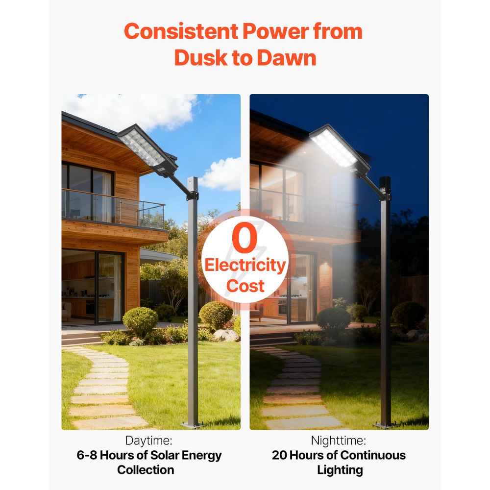 VEVOR 8000W Solar Street Lights Outdoor, 450000LM, Commercial Parking Lot Lights Dusk to Dawn, LED Flood Security Lamp with Motion Sensor, IP67 Waterproof Outdoor Lighting, for Driveway Yard, 2 Pack