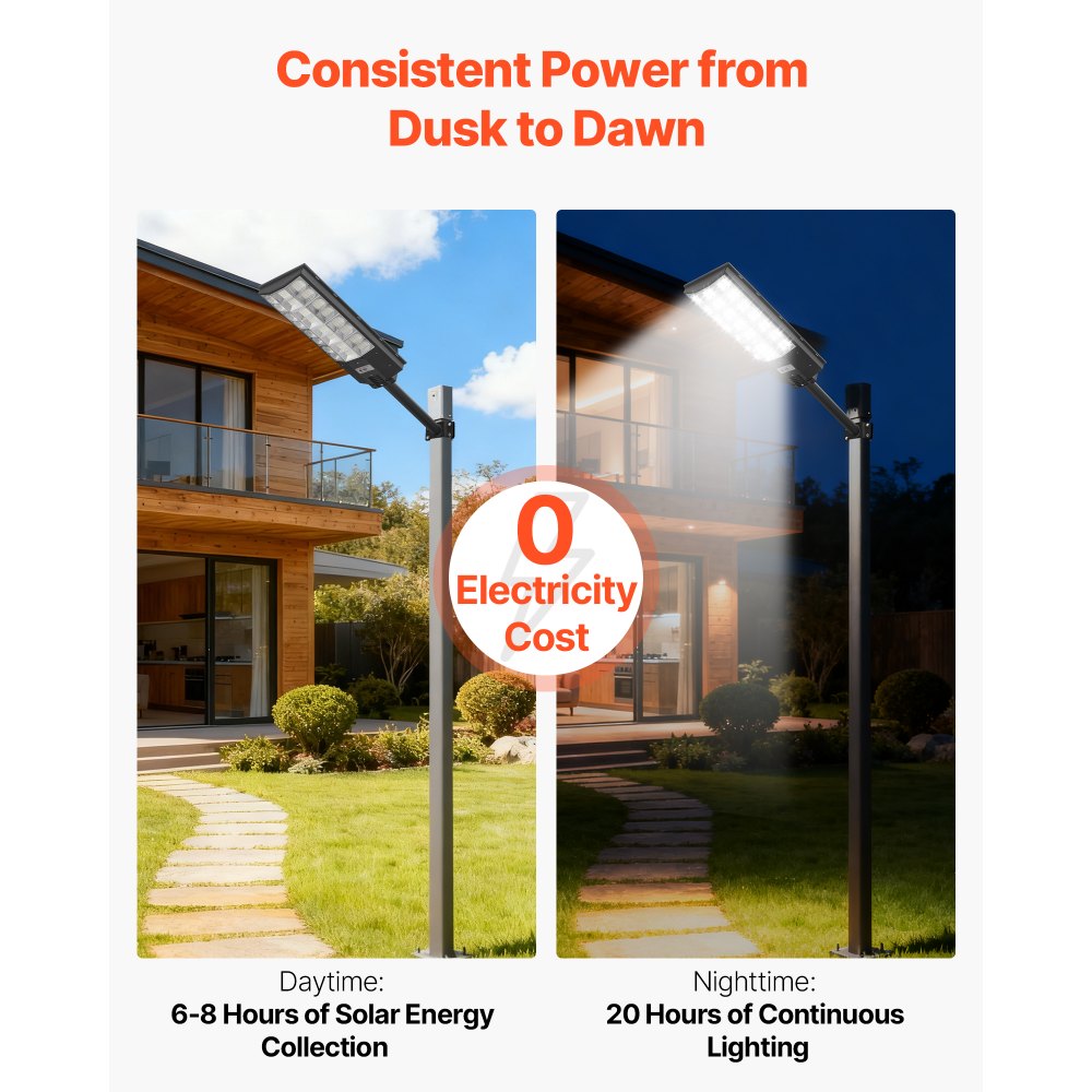 VEVOR 8000W Solar Street Lights Outdoor, 450000LM, Commercial Parking Lot Lights Dusk to Dawn, LED Flood Security Lamp with Motion Sensor, IP65 Waterproof Outdoor Lighting, for Driveway Yard, 3 Pack