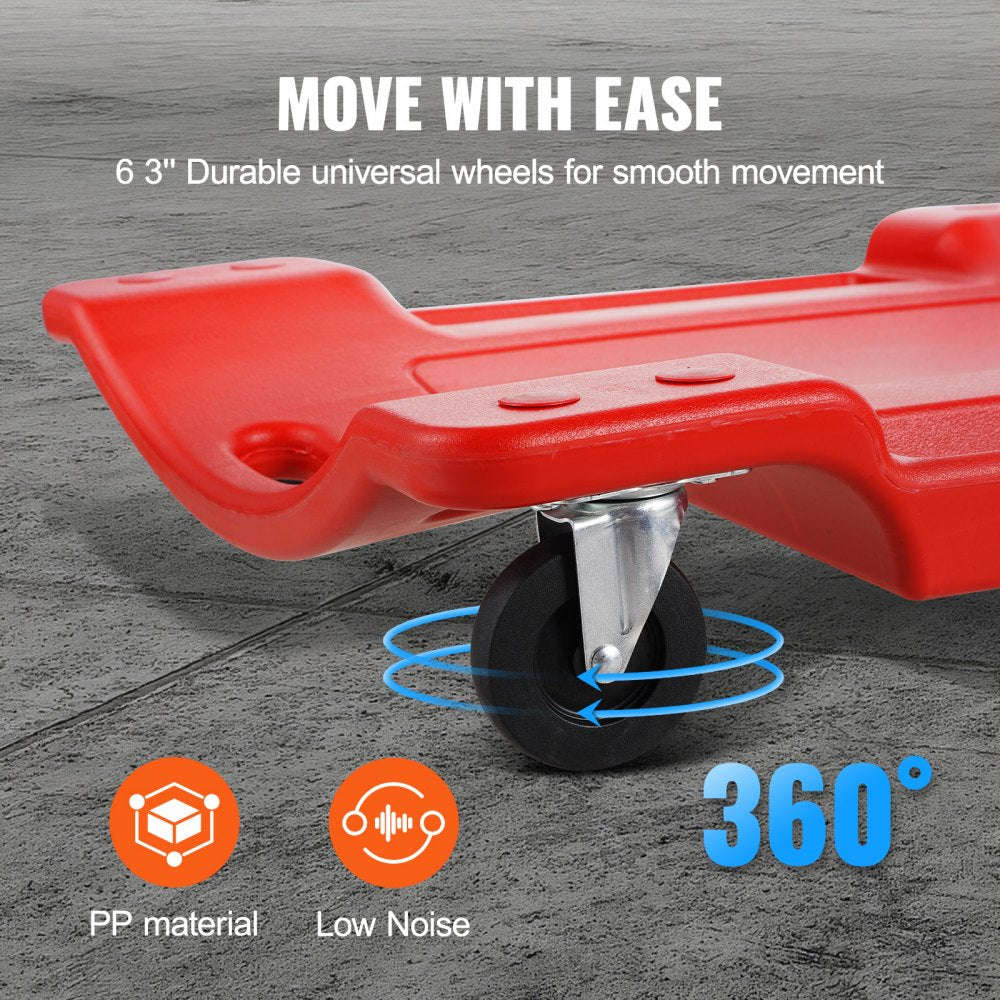 VEVOR Mechanic Plastic Creeper, 36-Inch, 350 lbs Capacity Automotive Rolling Garage Creeper with Molded Ergonomic HDPE Body Padded Headrest & Dual Tool Trays 6 Wheels, for Garage Shop Auto Repair