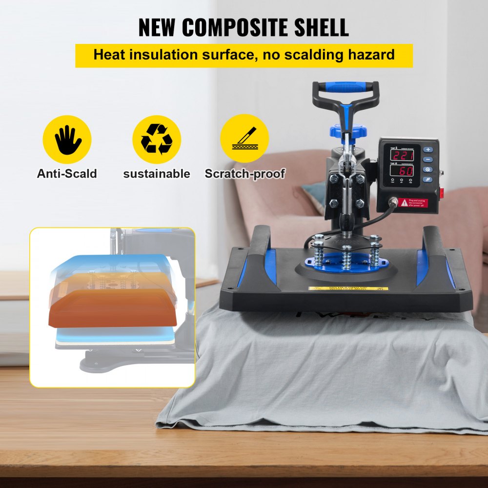 VEVOR Heat Press Machine, 12 x 15 Inches, Fast Heating, 360 Swing Away Digital Sublimation T-Shirt Vinyl Transfer Printer with Anti-Scald Surface, Canvas Bag, Pillow, Banner, ETL Listed, Blue