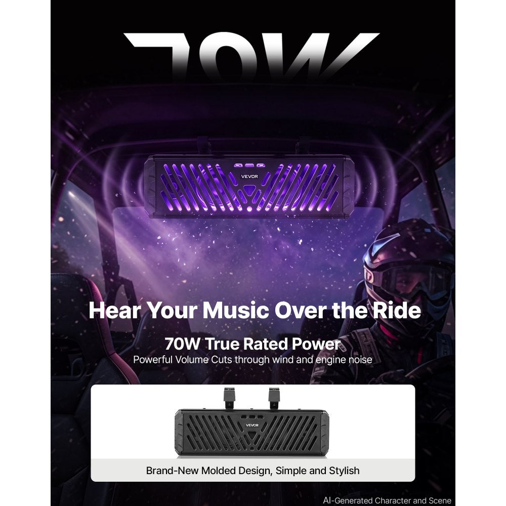VEVOR UTV Sound Bar 17.3 Inch 4-Speaker Golf Cart Soundbar with Bluetooth, for UTVs ATVs Golf Carts Boats, Support Bluetooth USB AUX IN RF Remote, with RGB Multicolor Illumination, IP65 Waterproof