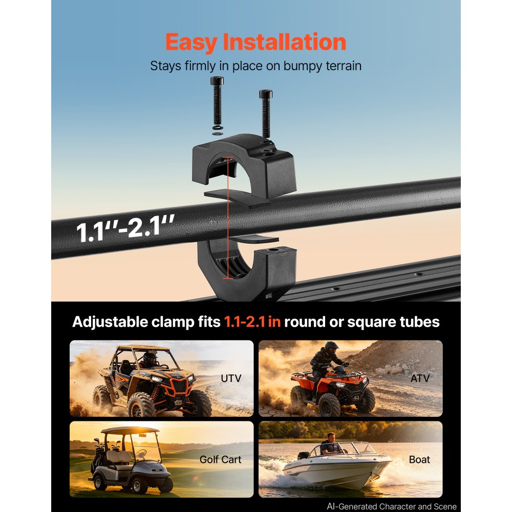 VEVOR UTV Sound Bar 17.3 Inch 4-Speaker Golf Cart Soundbar with Bluetooth, for UTVs ATVs Golf Carts Boats, Support Bluetooth USB AUX IN RF Remote, with RGB Multicolor Illumination, IP65 Waterproof