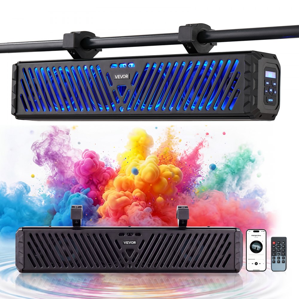 VEVOR UTV Sound Bar 25.8 Inch 6-Speaker Golf Cart Soundbar with Bluetooth, for UTVs ATVs Golf Carts Boats, Support Bluetooth USB AUX IN RF Remote, with RGB Multicolor Illumination, IP65 Waterproof