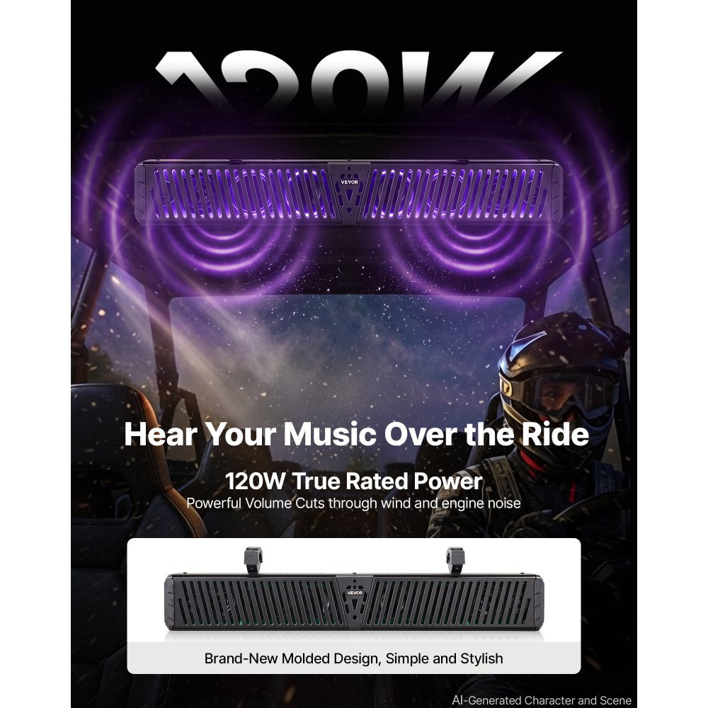 VEVOR UTV Sound Bar 34.8 Inch 8-Speaker Golf Cart Soundbar with Bluetooth, for UTVs ATVs Golf Carts Boats, Support Bluetooth USB AUX IN RF Remote, with RGB Multicolor Illumination, IP65 Waterproof