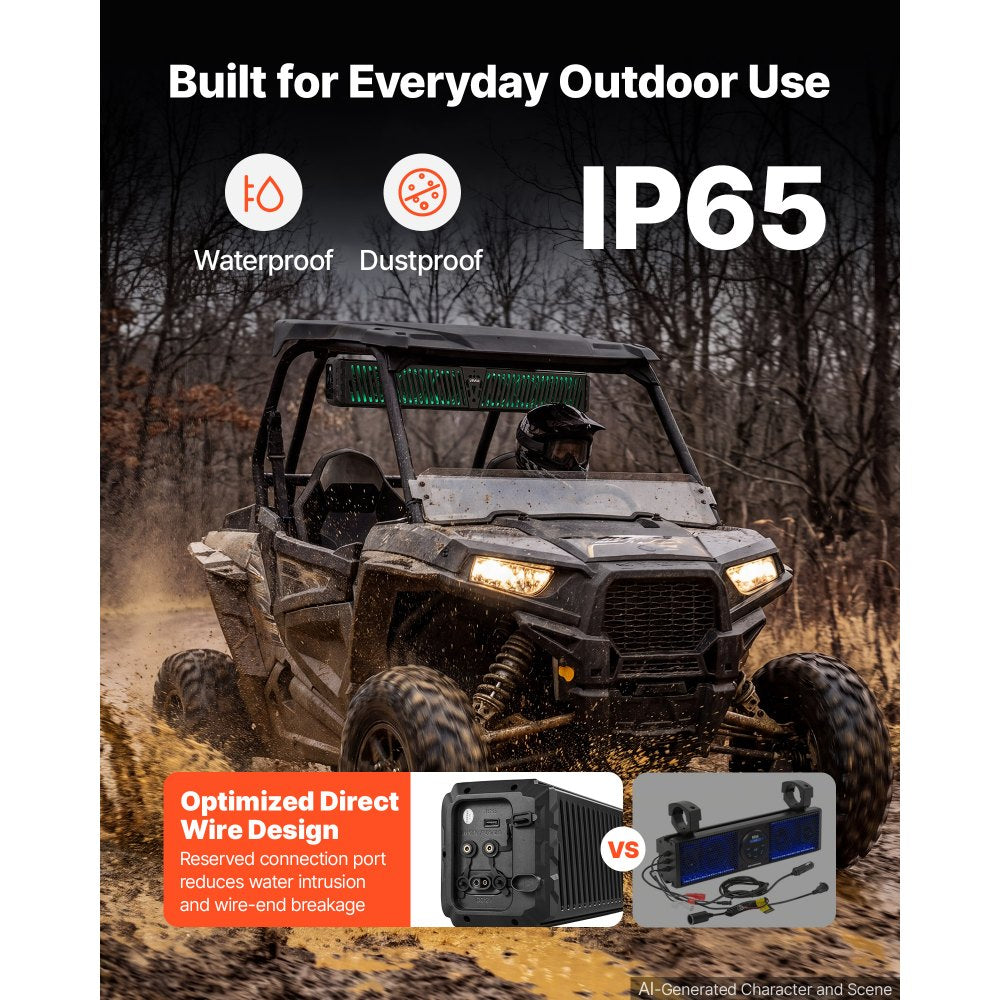VEVOR UTV Sound Bar 34.8 Inch 8-Speaker Golf Cart Soundbar with Bluetooth, for UTVs ATVs Golf Carts Boats, Support Bluetooth USB AUX IN RF Remote, with RGB Multicolor Illumination, IP65 Waterproof