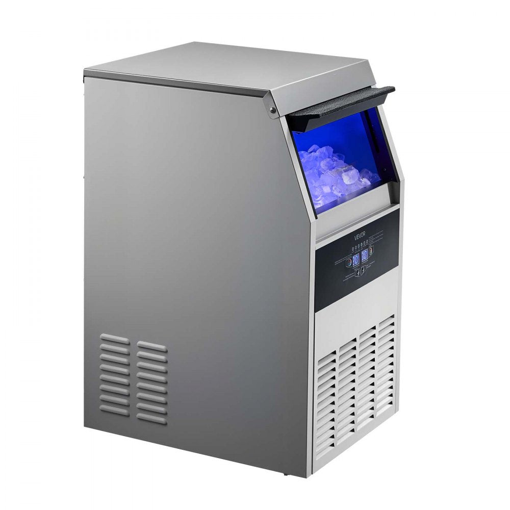VEVOR Commercial Ice Maker Machine, 150 lbs/24h with 30 lbs Storage Capacity, Built-in/Freestanding/Under Counter, Stainless Steel Ice Maker with LED Display & Self-Cleaning, for Home Bar Restaurant