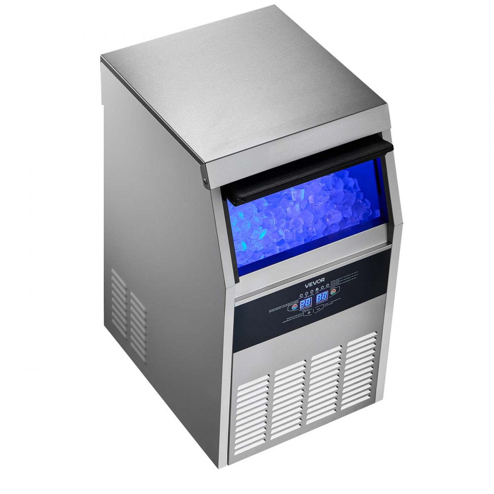 VEVOR Commercial Ice Maker Machine, 160 lbs/24h with 30 lbs Storage Capacity, Built-in/Freestanding/Under Counter, Stainless Steel Ice Maker with LED Display & Self-Cleaning, for Home Bar Restaurant